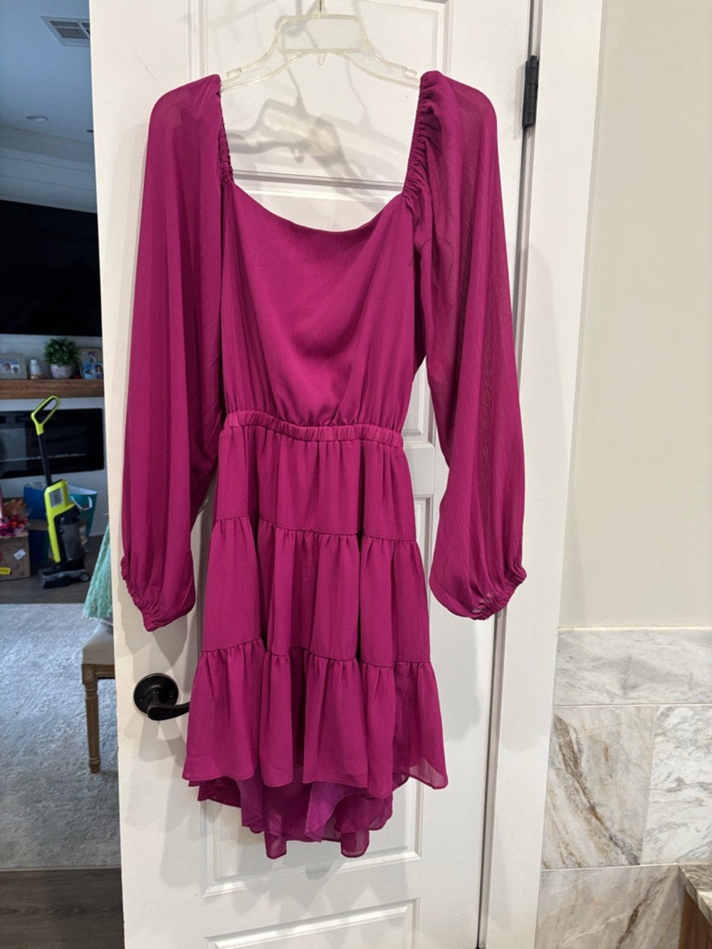 Impressions Fuchsia Long-Sleeve Tiered High-Low Dress